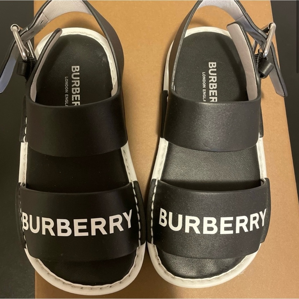 Burberry Black and White Logo Kids Sandals